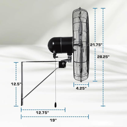 Hurricane Pro Commercial Grade Oscillating Metal Wall Mount Fan w/ 3 Speeds - Image 3