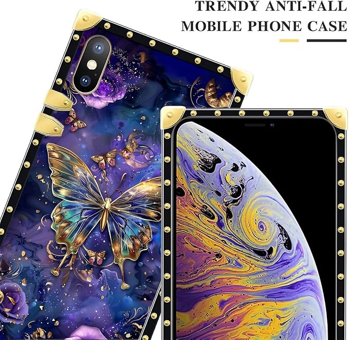 Compatible with iPhone Xs Max Case, Glistening Golden Butterfly Vibrant Purple - Image 4