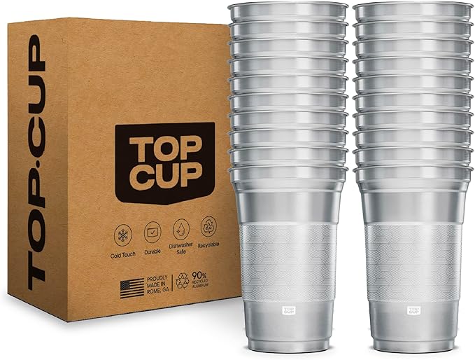 Top Cup – 20 Ounce, Reusable Aluminum Party Cups | Stealth Design | Cold-Holding by TopCup
