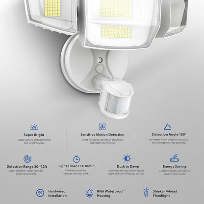 Onforu 90W 10000LM LED Motion Sensor Outdoor Lights, 4-Head Dusk to Dawn - Image 3