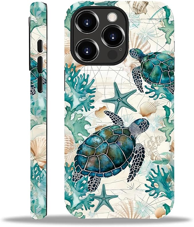 for iPhone 14 Pro Max Case, HH2 Ocean Sea Turtle Nautical Map Hybrid 2 Layer by Unknown