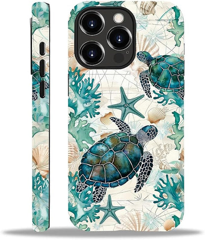 for iPhone 14 Pro Max Case, HH2 Ocean Sea Turtle Nautical Map Hybrid 2 Layer by Unknown