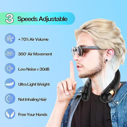 KIDEE Neck Fan Rechargeable, Portable Fan, Upgraded LED Display, 4000 mAh - Image 3