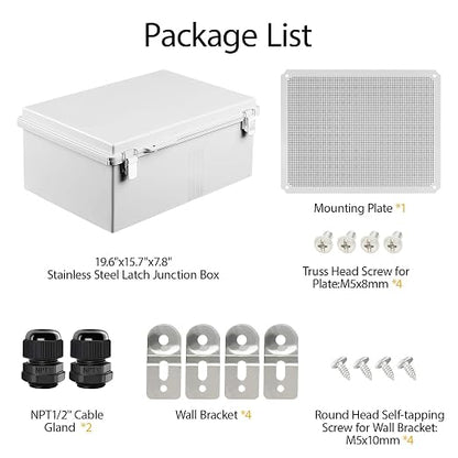 LeMotech Electrical Box, IP67 Waterproof Hinged Cover Stainless Steel Latch - Image 9