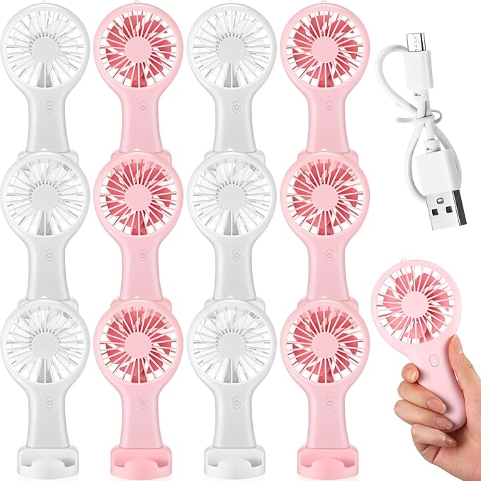Woanger 12 Pcs Mini Handheld Fan Bulk 3 Speed USB Electric Battery Operated by Woanger