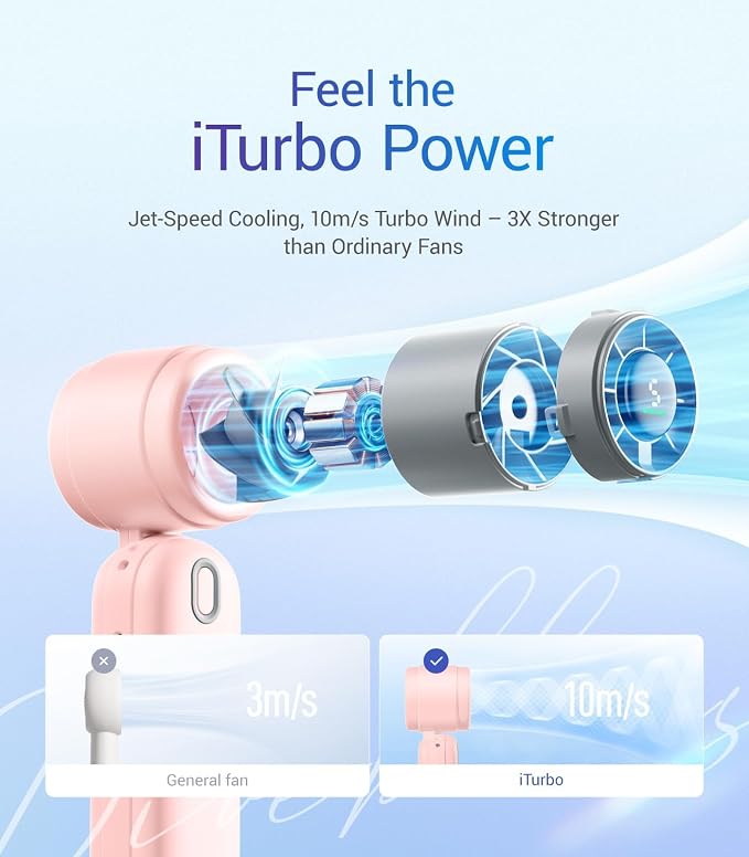 Diveblues Handheld Fan, 30ft/s Mini Portable Turbo Fan, 4000mAh Personal Fan - Image 2