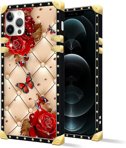 Compatible with iPhone 11 Pro Max Case, Shining Red Rose Butterfly Leather - Image 2