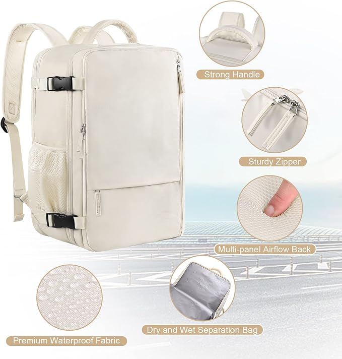 Sinaliy Travel Backpack for Women, Expandable 40L Carry on Flight Approved - Image 5