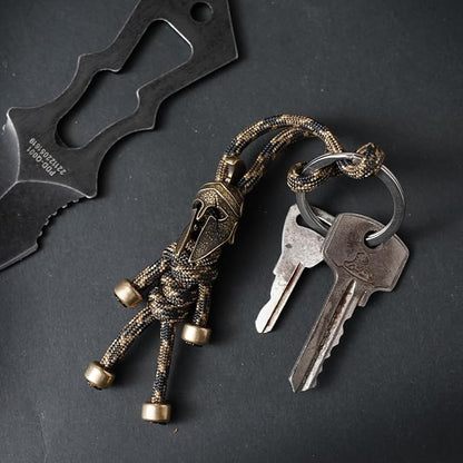 Paracord Keychain with Retro Brass Helmet Bead - Image 5