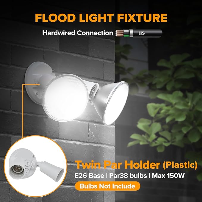 LUTEC 4 Pack Adjustable Twin Par Holder Outdoor Flood Lights, Switch Controlled - Image 3