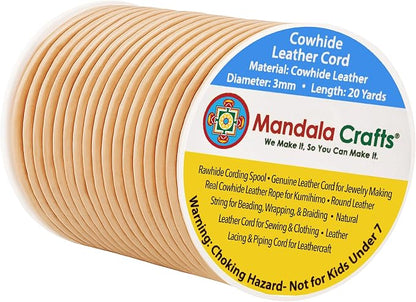 Mandala Crafts Round Genuine Beige Leather Cord by MandalaCrafts
