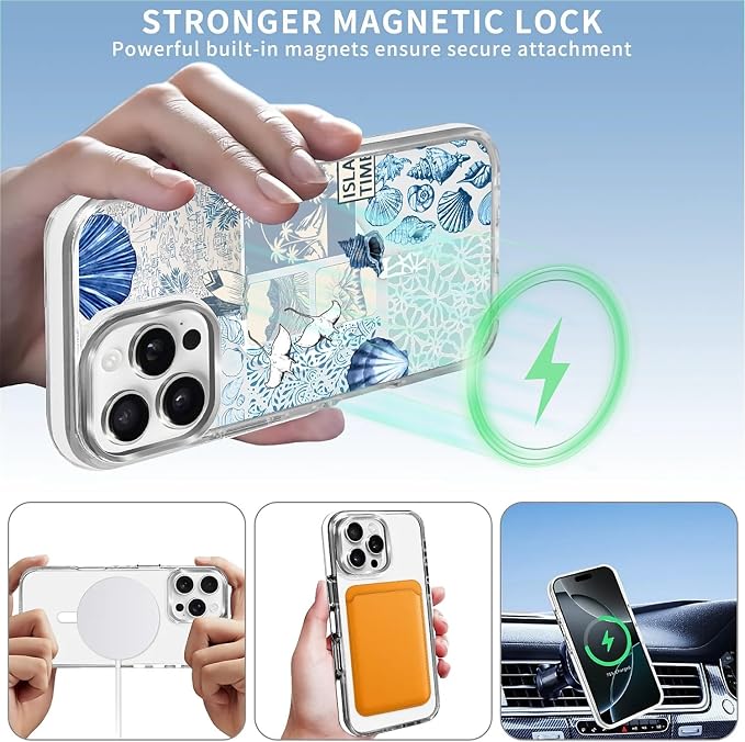 Case for iPhone 16 Pro, Sea Life Ocean Waves Seashell Collage Phone Case - Image 3