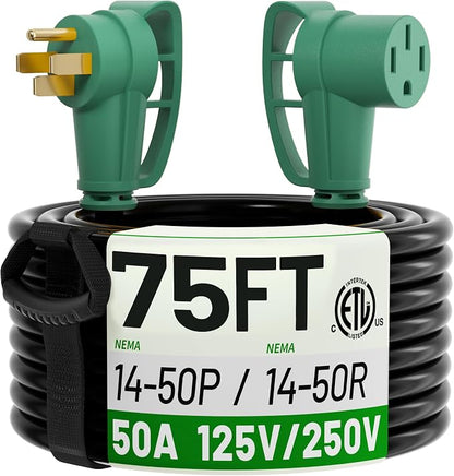 POWGRN NEMA 14-50P to NEMA 14-50R 50 Amp RV/EV Extension Cord 75 FT Outdoor by POWGRN
