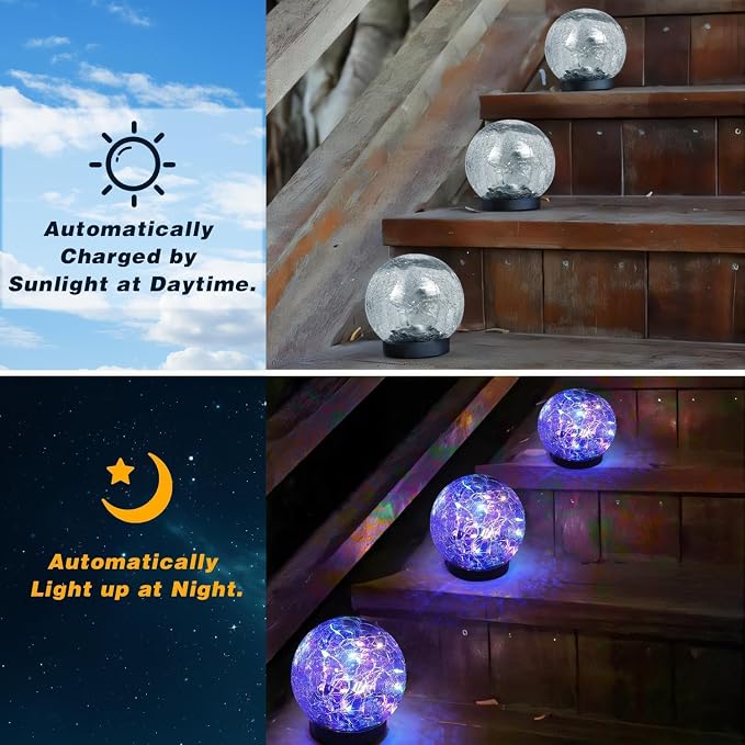 SyouHome Solar Garden Lights Outdoor Waterproof, 6 Pack Cracked Glass Ball Light - Image 2