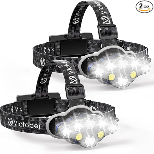 Victoper Rechargeable Headlamp 2 Pack, 8 LED High Lumen Bright Head Lamp by Victoper