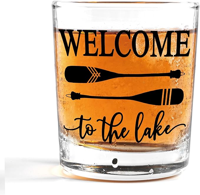 Nogrit Lake House Decor Whiskey Glasses 10 Oz, Welcome To The Lake, Beach Wine by Nogrit