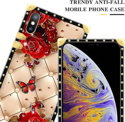 Compatible with iPhone Xs Max Case, Shining Red Rose Butterfly Leather - Image 4