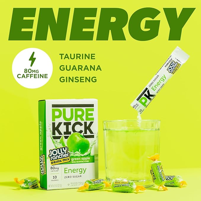 PURE KICK Energy Singles To Go Drink Mix, Jolly Rancher Green Apple, Includes - Image 3