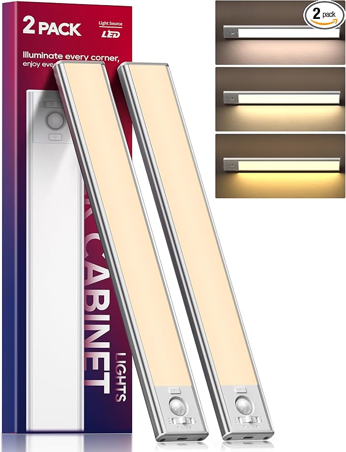 2 Pack Under Cabinet Lighting, 3 Color Temperatures Motion Sensor Light Indoor by DiDiskyCabinetLights