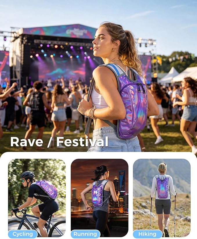Blue Quartz Rave Hydration Backpack, Reflective Hiking Pack - Image 2