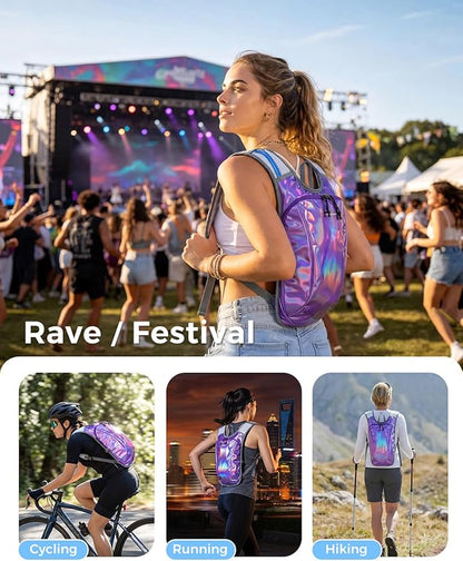 Blue Quartz Rave Hydration Backpack, Reflective Hiking Pack - Image 2