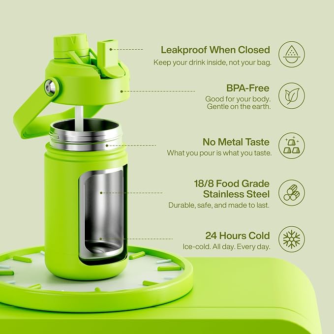 Kids Insulated Water Bottle - 12oz Stainless Steel Water Bottle with Dual Spouts - Image 5