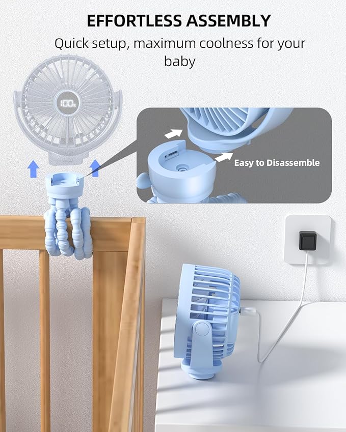 buywoo Portable Stroller Mini Fan, Small Rechargeable Personal Fan, Travel - Image 6