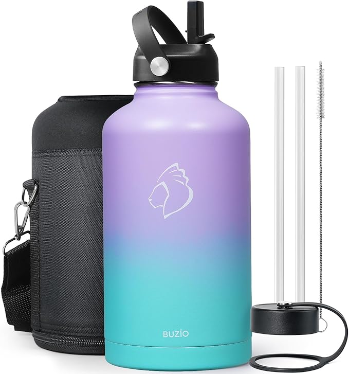 BUZIO 64oz Insulated Water Bottle Stainless Steel Double Wall Leak Proof Half by BUZIO