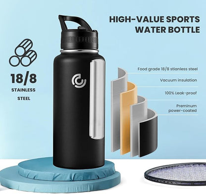 COKTIK 32oz Sports Water Bottle, Stainless Steel Water Bottle - Image 3