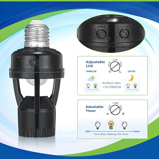 Hortsun 3 Pcs Motion Sensor Light Socket Smart Screw in Light Bulb Outlet - Image 5