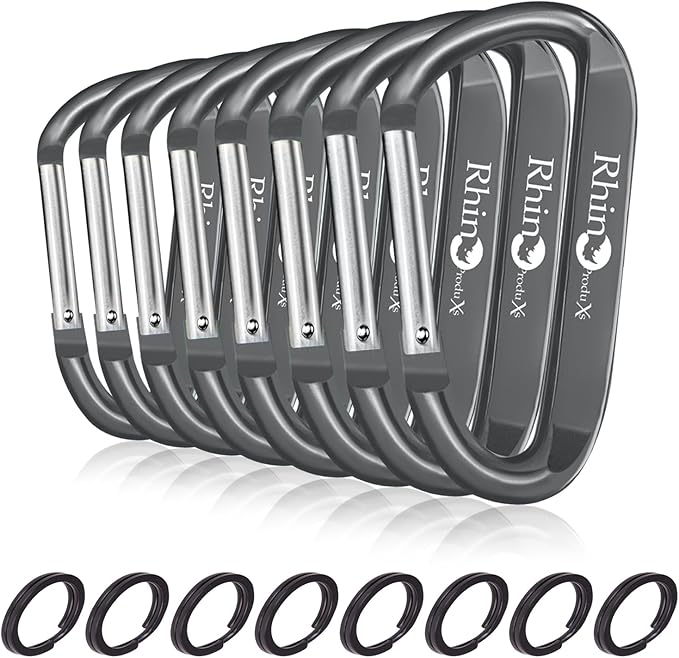 Rhino Produxs 8PCS of Lightweight Duty Snap Carabiner Clips, D Ring Shape by Rhino+Produxs