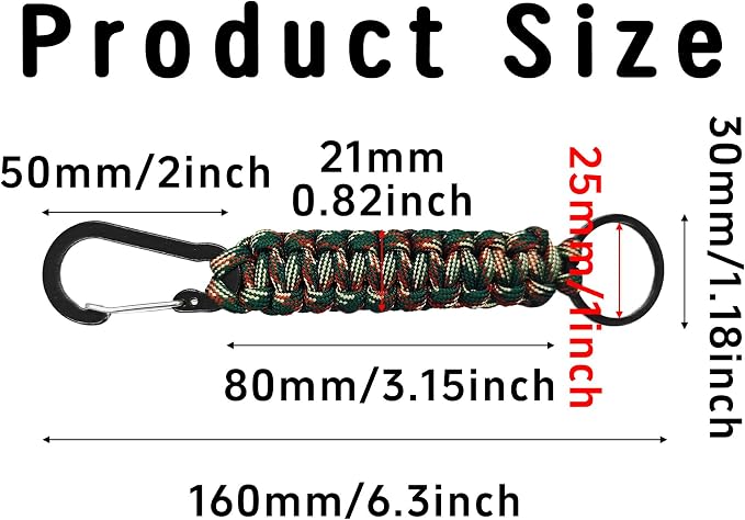 3PCS Paracord Keychain with Carabiner Clip, Braided Rope Key Chain Lanyard - Image 2