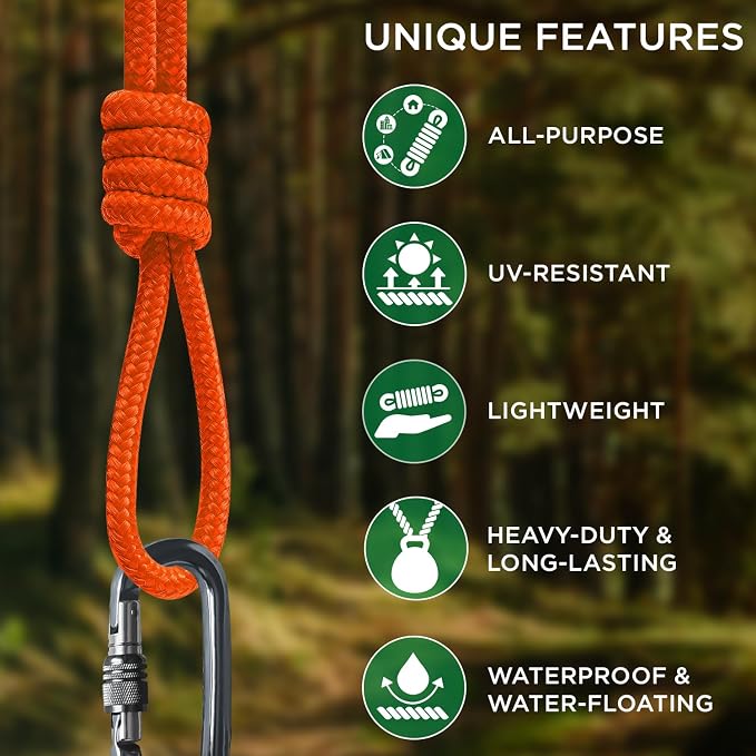 TECEUM Rope – 90 Feet x 3/8 Inch – Orange – Strong All-Purpose Utility Rope – - Image 4