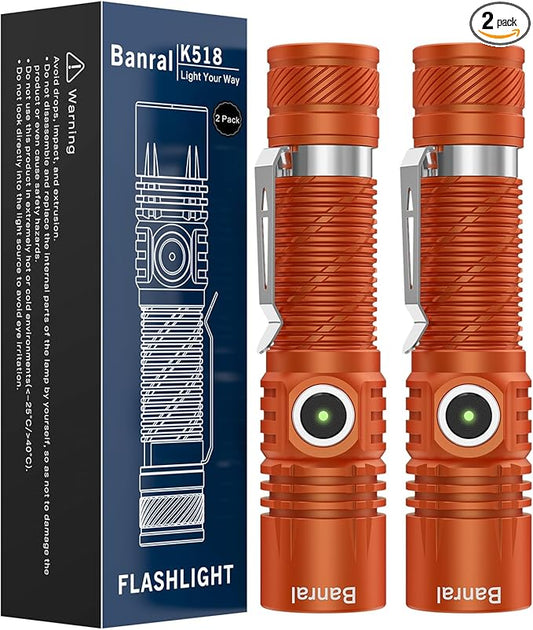 Rechargeable Tactical Flashlights, High Lumens Small Mini USB-C LED Flashlight by Banral