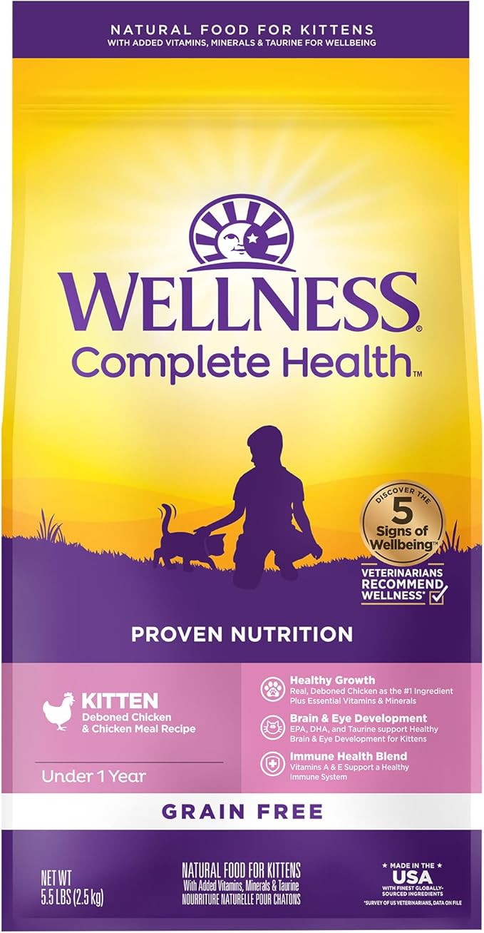 Wellness Complete Health Kitten Dry Cat Food, Grain Free Kibble, Chicken Recipe by WellnessNaturalPetFood