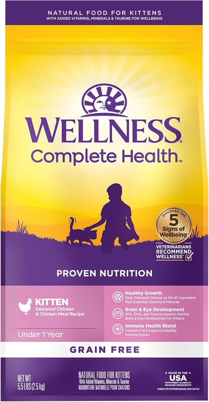 Wellness Complete Health Kitten Dry Cat Food, Grain Free Kibble, Chicken Recipe by WellnessNaturalPetFood