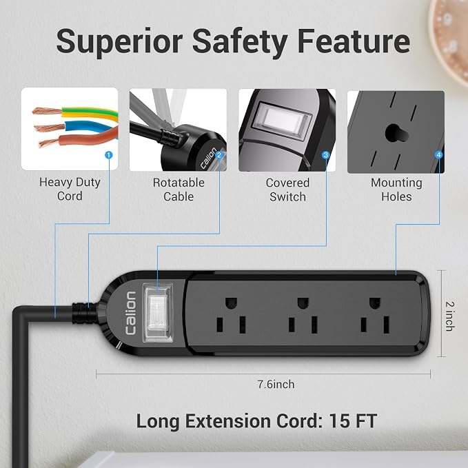 IPX6 Outdoor Power Strip Weatherproof, 15 FT SJT16Awg Extension Cord 3 Wide - Image 3