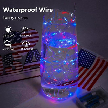 4th of July Decorations, 4 Pack Red White and Blue Fairy Lights Battery Operated - Image 5