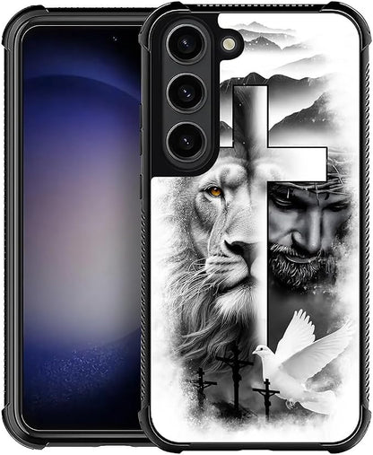 for Samsung Galaxy S23 Case, Lion Cross Jesus Christ Dove Pattern Graphic by FKBRCL4U