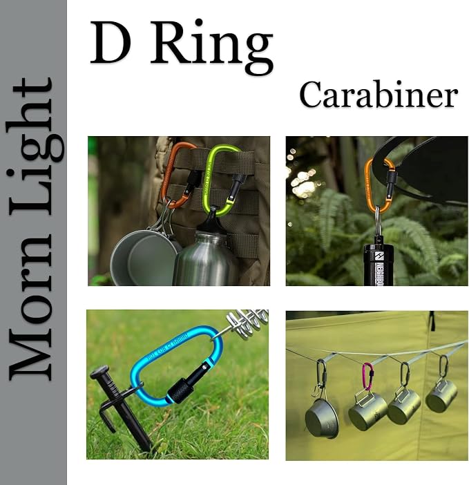 6 Pack Small Locking Carabiner, 3 Inch Aluminum D-Shape Snap Hook - Image 5