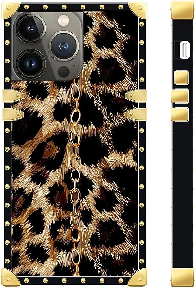 Compatible with iPhone 13 Pro Max Case, Seamless Gold Chain Leopard Luxury - Image 3