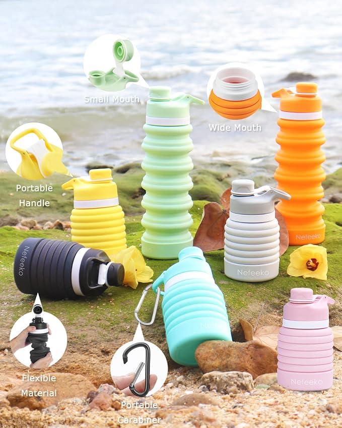 Nefeeko Collapsible Water Bottle, 26oz Silicone Foldable Water Bottles - Image 5