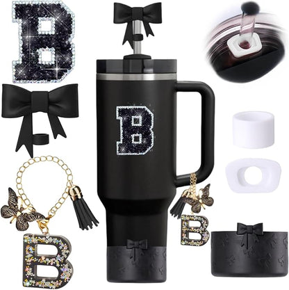 6pcs Black Stanley Cup Accessories Set, Bow Straw Topper by MOTEERLLU
