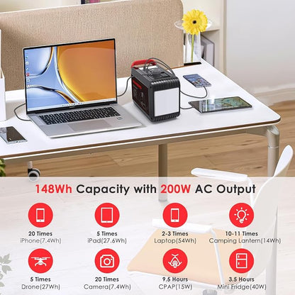MARBERO 200W Portable Power Station 148Wh Camping Solar Generator Laptop Power - Image 3