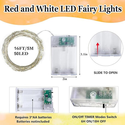 4-Pack Red and White Fairy Lights Battery Operated - Image 6