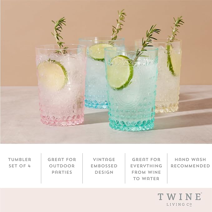 Twine Embossed Acrylic Colorful Drinking Glasses, Durable Shatterproof Tumblers - Image 2