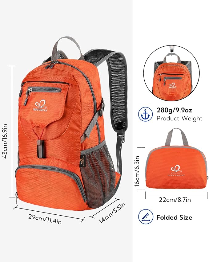 WATERFLY Small Lightweight Packable Backpack: 20l Ultra Light Foldable Travel - Image 2