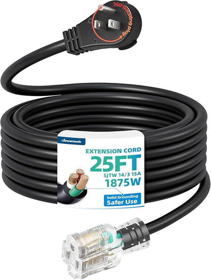 DEWENWILS 360° Rotating Flat Plug Extension Cord, 25FT Black Extension Cord by DEWENWILS