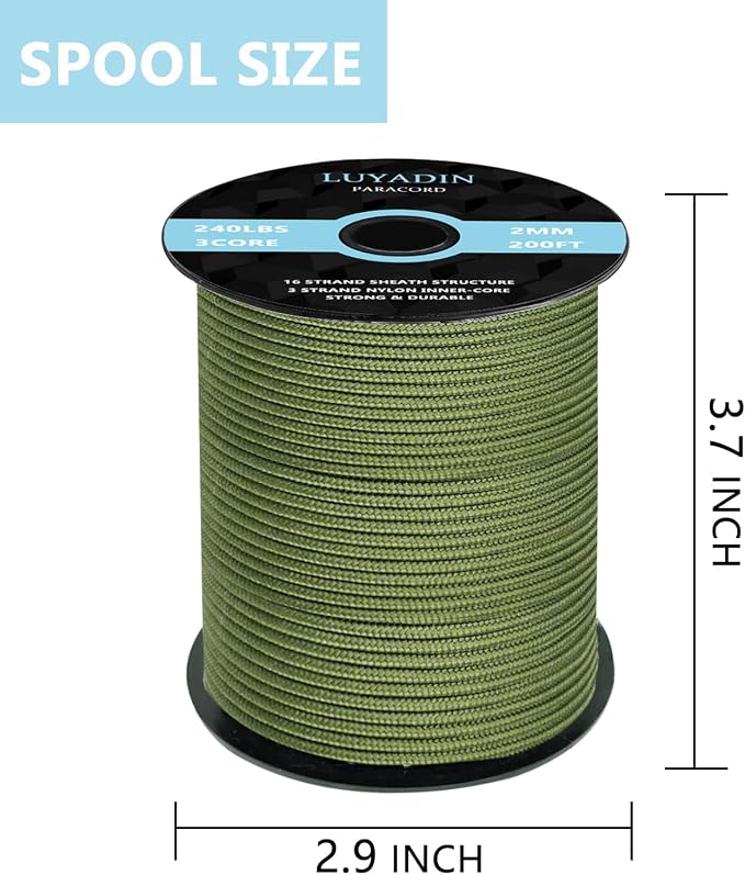 Paracord 240lb - Diameter 2mm Micro Utility Cord -3 Strand Parachute Spool Cord - Image 2
