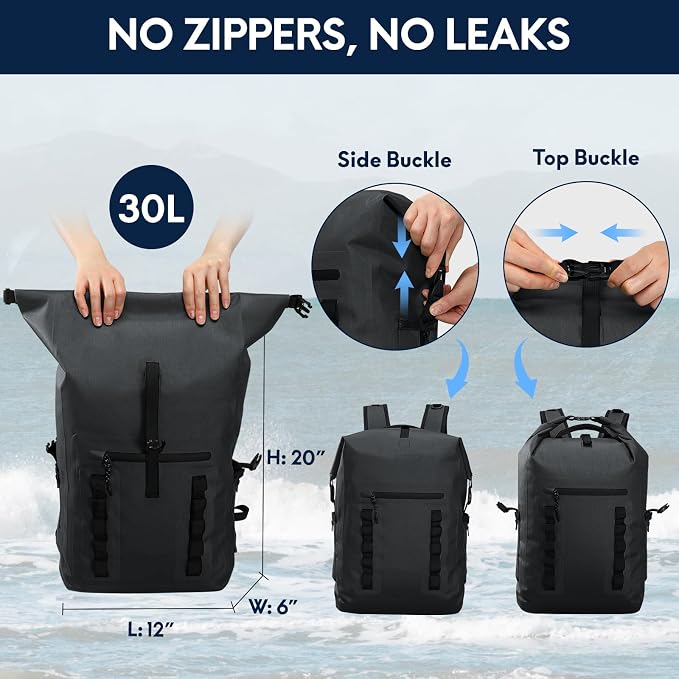 Haimont Waterproof Dry Backpack 30L TPU Lightweight Roll Top Dry Bag - Image 6